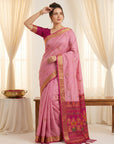 Baby Pink Traditional Soft Silk Saree with Floral & Peacock Pattern Saree