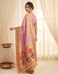 Baby Pink Premium Soft Brocade Tissue Paithani Silk Saree