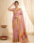 Baby Pink Premium Soft Brocade Tissue Paithani Silk Saree