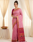 Baby Pink Traditional Soft Silk Saree with Floral & Peacock Pattern Saree