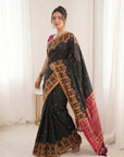 Black Premium Soft Silk Zari Woven with Ikkat Patola Fusion Saree