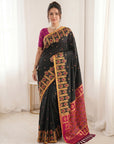 Black Premium Soft Silk Zari Woven with Ikkat Patola Fusion Saree