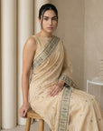 Chickoo Soft Muga Cotton with Handblock Kalamakri Pattern Saree