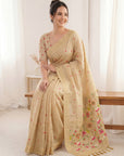 Chickoo Soft Linen Cotton Paithani Saree with Meenakari Pichwai Lotus Pallu