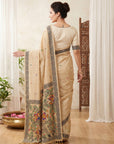 Chickoo Soft Muga Cotton with Kalamkari Style Bird Motif Narrative Pallu
