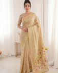 Chickoo Soft Linen Cotton Paithani Saree with Meenakari Pichwai Lotus Pallu