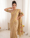 Chickoo Soft Linen Cotton Paithani Saree with Meenakari Pichwai Lotus Pallu
