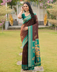 Coffee Soft Ikkal Silk Zari Woven Kolam Pattern Saree with Paithani Pallu