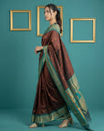 Coffee Premium Soft Gadwal Silk Zari Woven Saree
