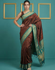 Coffee Premium Soft Gadwal Silk Zari Woven Saree