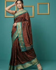 Coffee Premium Soft Gadwal Silk Zari Woven Saree