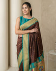 Coffee Soft Paithani Silk Zari Woven Saree with Peacock Pallu