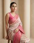 Cream Soft Ikkat Patola Silk Geometric Ikkat Weaves Saree
