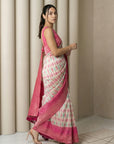 Cream Soft Ikkat Patola Silk Geometric Ikkat Weaves Saree