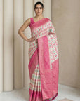 Cream Soft Ikkat Patola Silk Geometric Ikkat Weaves Saree