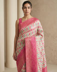 Cream Soft Ikkat Patola Silk Geometric Ikkat Weaves Saree