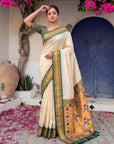 Cream Premium Traditional Maharani Paithani Silk Saree