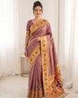Coral Pink Premium Soft Brocade Tissue Paithani Silk Saree