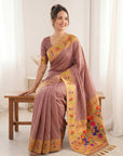 Coral Pink Premium Soft Brocade Tissue Paithani Silk Saree