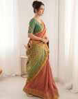 Coral Pink Premium Soft Silk Zari Woven with Ikkat Patola Fusion Saree