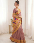 Coral Pink Premium Soft Brocade Tissue Paithani Silk Saree
