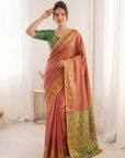 Coral Pink Premium Soft Silk Zari Woven with Ikkat Patola Fusion Saree