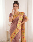Coral Pink Premium Soft Brocade Tissue Paithani Silk Saree