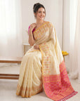 Cream Premium Soft Silk Zari Woven with Ikkat Patola Fusion Saree
