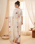 Cream Premium Tissue Silk Saree with Multi Threadwork