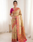 Cream Premium Soft Bamboo Tissue Paithani Silk Saree