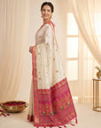 Cream Traditional Soft Silk Saree with Floral & Peacock Pattern Saree