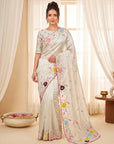 Cream Premium Tissue Silk Saree with Multi Threadwork