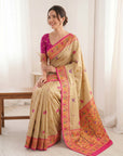 Cream Premium Soft Bamboo Tissue Paithani Silk Saree