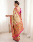 Cream Premium Soft Bamboo Tissue Paithani Silk Saree