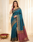 Dark Blue Premium Soft Silk Zari Woven with Ikkat Patola Fusion Saree
