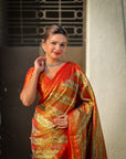 Red Dharmavaram Leheriya Silk Rich Zari Woven Saree