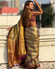 Wine Dharmavaram Leheriya Silk Rich Zari Woven Saree