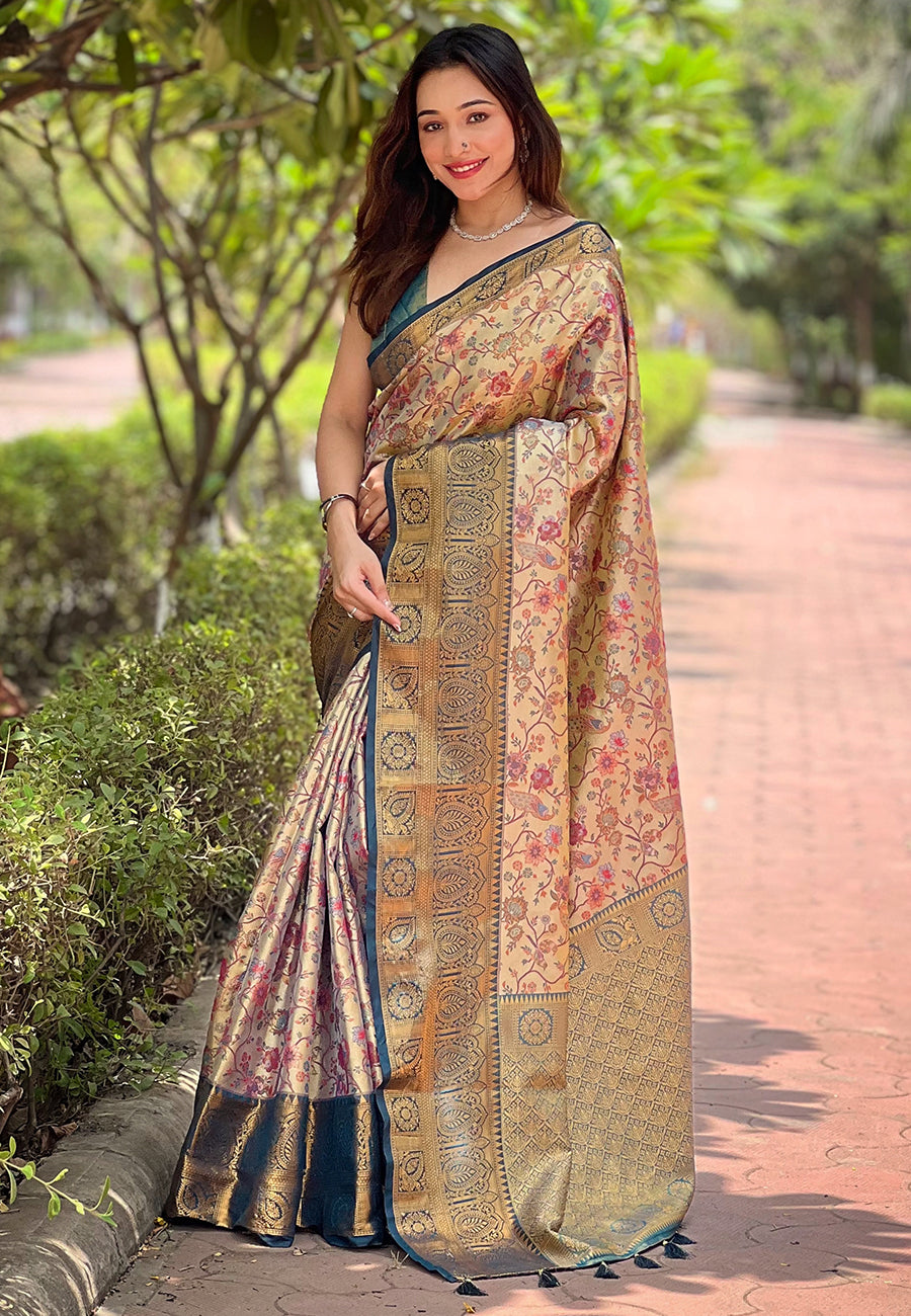 Navy Blue Dharmavaram Traditional Zari Woven Silk Saree