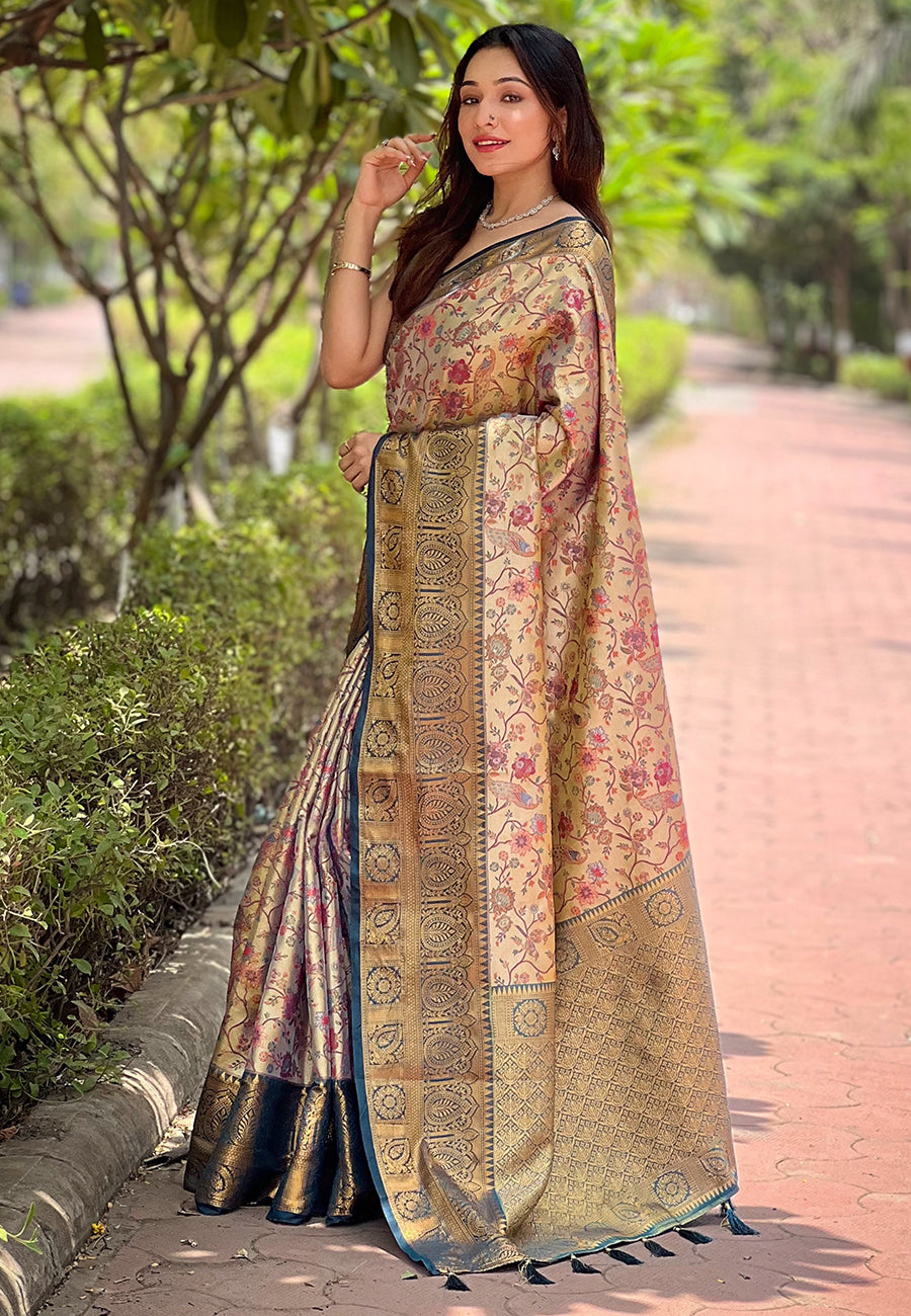 Navy Blue Dharmavaram Traditional Zari Woven Silk Saree