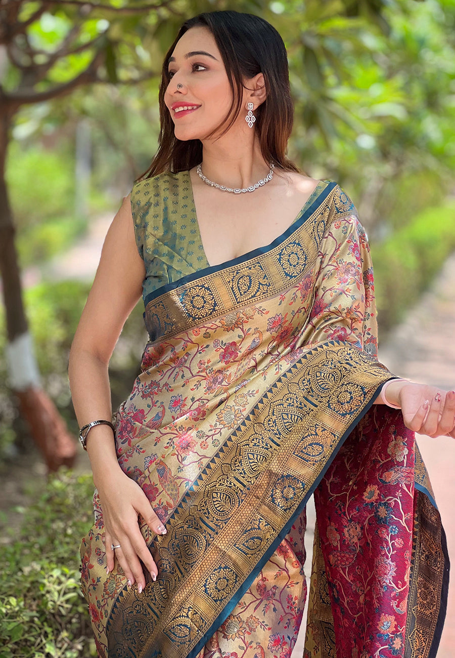 Navy Blue Dharmavaram Traditional Zari Woven Silk Saree