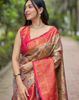 Pink Dharmavaram Traditional Zari Woven Silk Saree