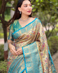 Blue Dharmavaram Traditional Zari Woven Silk Saree