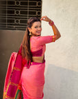 Light Pink Soft Silk Zari Woven Parrot Border Saree