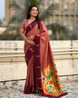 Coral Pink Soft Silk Zari Woven Parrot Border Saree