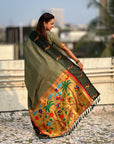 Pista Green Soft Silk Zari Woven Parrot Border Saree