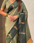 Pista Green Soft Silk Zari Woven Parrot Border Saree