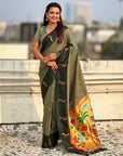 Pista Green Soft Silk Zari Woven Parrot Border Saree