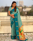 Sky Blue Soft Silk Zari Woven Parrot Border Saree