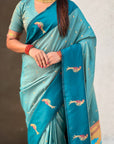 Sky Blue Soft Silk Zari Woven Parrot Border Saree