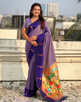 Lavender Soft Silk Zari Woven Parrot Border Saree